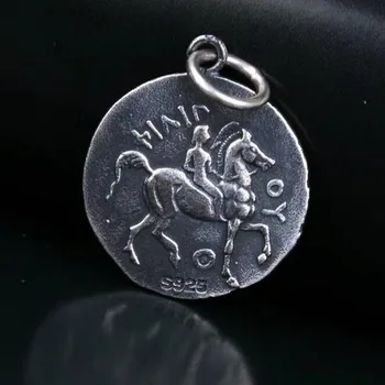 Taizemes sudraba seno grieķu Poseidon monētas, kulons, lai cilvēks s925 tīra sudraba hand-made Double-sided palīdzības sudraba monētu cilvēks kulons