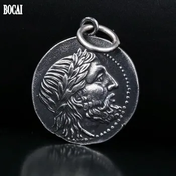Taizemes sudraba seno grieķu Poseidon monētas, kulons, lai cilvēks s925 tīra sudraba hand-made Double-sided palīdzības sudraba monētu cilvēks kulons
