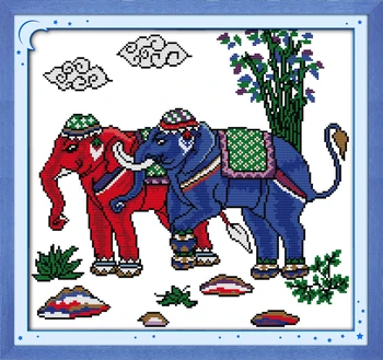 Taizemē ziloņi cross stitch komplekts 14ct 11ct iepriekš apzīmogo kanvas izšūšana DIY roku darbs, rokdarbi