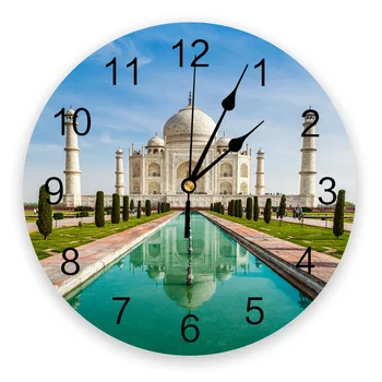 Taj Mahal Taizeme Apaļš Sienas Pulkstenis Mājas Dekors Dzīvojamā Istaba Nr. Atzīmējot Skaņas Mūsdienu Radošo Sienas Pulksteņi