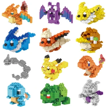 TAKARA TOMY Pokemon Pikachu Celtniecības Bloki 3D DIY Izglītības Modelis, Ornaments Mewtwo Mikro Mazie Samontēts Bloks, Ķieģeļu Rotaļlietas, Dāvanu