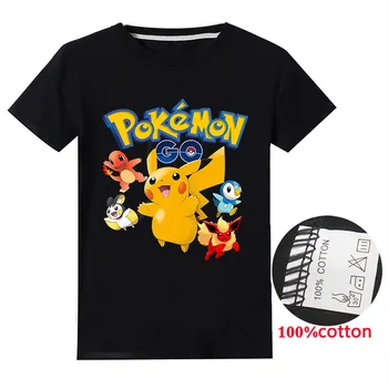 TAKARA TOMY Pokemon Pikachu Kokvilnas Bērnu Print T-krekls Bērnu Apģērbs Zēniem un Meitenēm Dāvanas Dzimšanas dienā Apģērbi