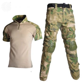 Taktiskā Vienādu Vīriešu Armijas Kaujas Tērps Vasaras Īsām Piedurknēm Krekls + Bikses Ceļsargus Maskēties Airsoft Peintbola Militāro Apģērbu