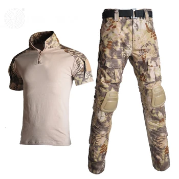 Taktiskā Vienādu Vīriešu Armijas Kaujas Tērps Vasaras Īsām Piedurknēm Krekls + Bikses Ceļsargus Maskēties Airsoft Peintbola Militāro Apģērbu