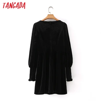 Tangada Modes Sieviešu Melna Samta Kleita Puff garām Piedurknēm Dāmas Vintage Mini Kleita Vestidos 5X02