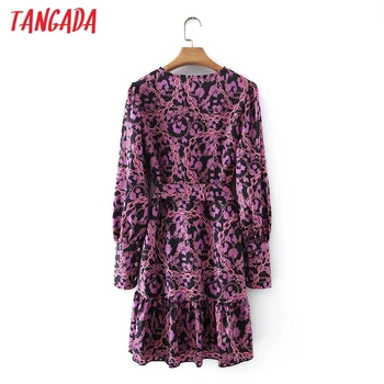 Tangada Modes Sieviešu Rozā Ķēdes Leopard Print Kleita Ar Slīpsvītru V Kakla Gadījuma Sieviešu Savirmot Kleita 7Y08