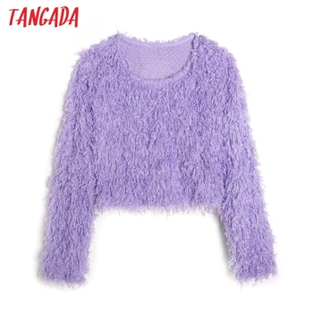 Tangada Sievietes Cieta Kažokādas Jaka Vintage Džemperis Īss Stils Ir 2021. Pavasara Trikotāžas Jaka Mētelis 4H36