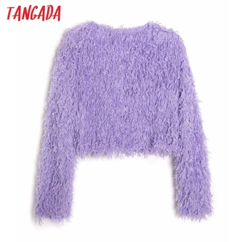 Tangada Sievietes Cieta Kažokādas Jaka Vintage Džemperis Īss Stils Ir 2021. Pavasara Trikotāžas Jaka Mētelis 4H36