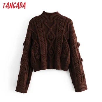 Tangada Sieviešu 2020. Gadam, Modes Vintage Vērpjot Modelis, Brūns Adīts Džemperis džemperis Sieviešu Lielajam Puloveri Šiks Topi 3H326