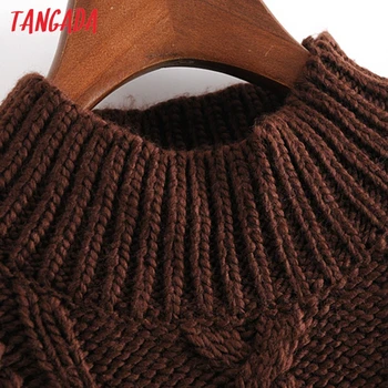 Tangada Sieviešu 2020. Gadam, Modes Vintage Vērpjot Modelis, Brūns Adīts Džemperis džemperis Sieviešu Lielajam Puloveri Šiks Topi 3H326