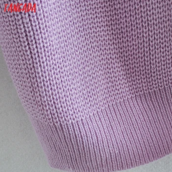 Tangada Sieviešu Violeta Pie Pleca Trikotāžas Džemperis džemperis ar V veida Kakla Sieviešu Lielajam Puloveri Šiks Topi QJ28