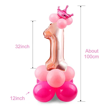 Taoup Rozā 15pcs 12inch Laimīgs 1. Dzimšanas dienu Baloniem, Konfeti Ballons Apdare Dzimšanas diena ir Baloon Pirmā Dzimis Dekoratīvās Lentes