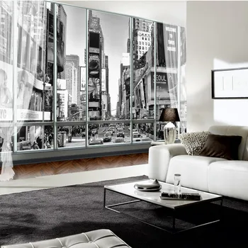 Tapetes, foto Custom Stereoskopiskās Sienām 3D Melns Balts Fons Pilsētas New York Street View 3D Sienu Gleznojumi Guļamistabai