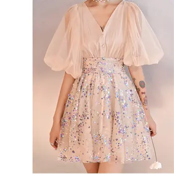 Tas ir YiiYa Cocktail Dress 2019 V-veida Kakla Īss Sievietes Puses, Nakts Kleitas, Elegants Seuiqns Plus Lieluma Mini Vestidos De Gala E796