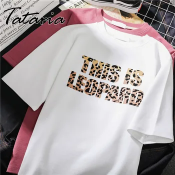 Tataria Sievietēm Balti T krekli Modes Vēstuli Leopards Drukāt Īsām Piedurknēm Sievietēm O Kakla Harajuku Gadījuma T Krekls Lady Meitene Topi