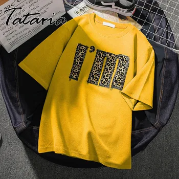 Tataria Sievietēm Balti T krekli Modes Vēstuli Leopards Drukāt Īsām Piedurknēm Sievietēm O Kakla Harajuku Gadījuma T Krekls Lady Meitene Topi