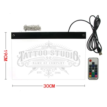 Tattoo Studio, Custom Nosaukums Akrila Gaismas Valdes Karājas LED Neona Zīme, Darbu Veikalā USB Jauda, Tālvadības pults, Krāsa Mainās Gaismas
