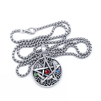 Tautas reliģisko rotājumi pentagramma mēness saistīta modeli metāla piekariņi rhinestone šarmu laimīgs ļauno talismans kaklarota