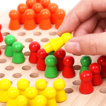 Tautas Tradicionālo Koka Skrūvēm Ķīniešu Dambrete Ģimenes Spēle, Kas Krāsains Koka Puzzle Agrīnās Izglītības Rotaļlietas