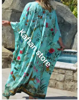 Tautas الأوروبية الملابس Ziedu Iespiesti Vasaras Bohēmas dāmu kaftan kleita Plats Piedurkņu Dubaija Musulmaņu Sieviešu Pludmales Abaya Kleita