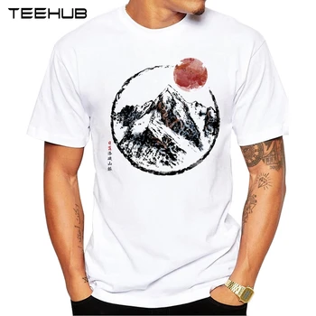 TEEHUB Jaunas Ielidošanas 2019 Vīriešu Modes Saulrietu Kalnu Iespiests T-Krekls ar Īsām Piedurknēm Ikdienas Dizains, T Krekls Hipster Atdzist Topi