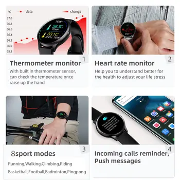 Termometrs Smart Skatīties Vīriešu Ūdensnecaurlaidīgs sirdsdarbība Ķermeņa temperatūra Smartwatch Bērniem, Sievietēm, Sporta Smart Clock Android, Ios Tālruni