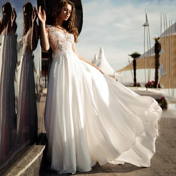 Thinyfull Boho Šifona Līnijas Kāzu Kleitu Vienkāršs, Elegants Līgava Kleita Ar Mežģīnēm Appliques Vestido De Novia 2020