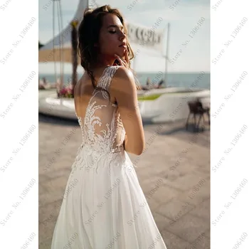 Thinyfull Boho Šifona Līnijas Kāzu Kleitu Vienkāršs, Elegants Līgava Kleita Ar Mežģīnēm Appliques Vestido De Novia 2020