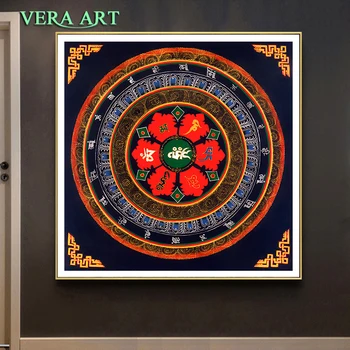 Tibetas Thangka Abstraktās Mākslas Glezniecības Plakāti Un Izdrukas Audekls Ziedu Dekori Tibetiešu Mandala Budas Eļļa, Audekls Mākslas Krāsošana Sienas