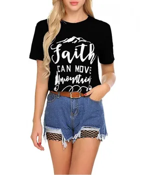 Ticību Var Kalnus T-Krekls Gadījuma T Krekls Lady Meitene Top Tee Hipster Iedvesmojošu Sieviešu Topi Grafiskais Tshirts