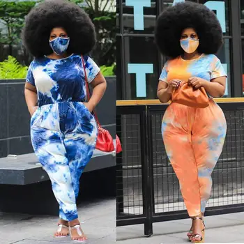 Tie krāsu drukas spandex jumpsuit plus lieluma vasaras sieviešu apģērbu 2020 