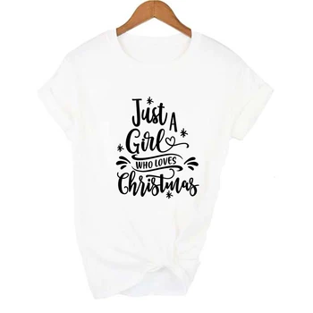 Tikai Meitene, Kas Mīl Ziemassvētku Drukāt Sieviešu Ziemassvētki T Krekls Harajuku Īsām Piedurknēm T-krekls Estētisko Sieviešu Topi, t-veida 