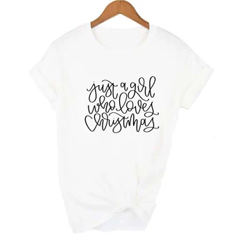 Tikai Meitene, Kas Mīl Ziemassvētku Drukāt Sieviešu Ziemassvētki T Krekls Harajuku Īsām Piedurknēm T-krekls Estētisko Sieviešu Topi, t-veida 