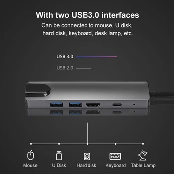 Tipa-c HDMI PD 5-in-1 notebook docking station, usb 3.0 hub usb c adapteris HD usb hub UGREEN par xiaomi karšu lasītāji