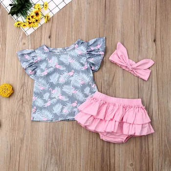 Toddler Bērniem, Baby Girl Vasaras Apģērbs, Krekls Top Šorti Galvu Apģērbs, Komplekts