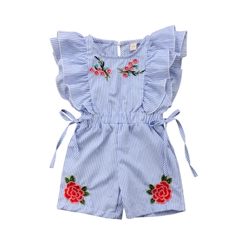 Toddler Bērniem, Baby Meitene Ziedu Modes Svītrainām Savirmot Romper Jumpsuit Apģērbs Apģērbs