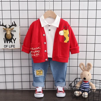 Toddler Infant Baby Boy Apģērbs Kopa ar garām Piedurknēm Jaka +T-krekls + Bikses Kokvilnas 3pcs Tērpiem Uzstādīt Karikatūra Toddler Zēni