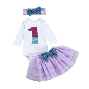 Toddler Meitene Drēbes Jaundzimušais Meitenītei dzimšanas dienā Bodysuit Topi+Tutu Svārki +Galvas Apģērbs Set 3Pcs Drēbes, Izmērs 0-24M