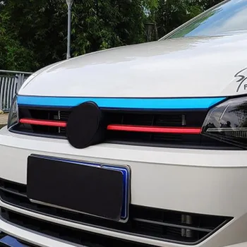 Tonlinker Ārpuse Sarkana/Zila Ciļņi Sacīkšu Grili Vāka Uzlīme par Volkswagen POLO 2019 Car Styling 2 GAB PVC Uzlīme
