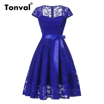 Tonval Purpura Ziedu Mežģīnes Vintage Kleitu Elegants Mīļotā Kakla Sieviešu Vasaras Kleitas 2019 Vāciņu Piedurknēm Puse Līnijas Kleita
