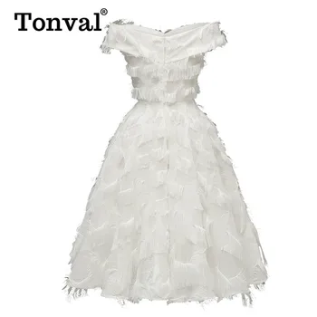 Tonval Vintage Bordo Pie Pleca Wrap Elegants Bārkstis Sexy Kleita Sievietes Puses Fit un Nieru Elegants Ziemassvētku Dāmas Kleitas