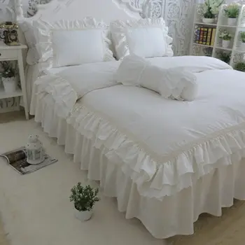 Top luksusa gultas piederumi set queen izmēra izšuvumi savirmot mežģīņu sega sedz, krēmīgi balts pārklājs princese gulta, bēša spilvendrāna HM-17W