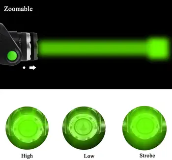 TopCom Pārnēsājamu USB Lādējamu Zaļā LED Lukturis 3-Režīms Tālummaiņas Lukturu Spēcīgs 5W Regulējams Galvas Lāpu Kempings Medības