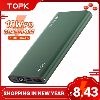 TOPK Power Bank 10000mAh Portatīvo Lādētāju LED Ārējā Akumulators PowerBank PD Divu veidu Ātrās Uzlādes PoverBank iPhone Xiaomi mi