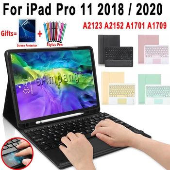 Touchpad Keyboard Case For iPad Pro 11 2018 2020 1st 2. Paaudzes Zīmuļu Turētājs, Ādas Mīksta Silikona Vāciņu, Noņemiet Bluetooth