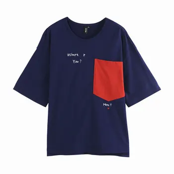 Toyouth Vasaras Sieviešu T-krekls Hit Krāsu, Liela Kabata Vēstuli Izdrukāt Zaudēt Īsām Piedurknēm T-krekls, t-veida Topi Sievietēm Sieviešu