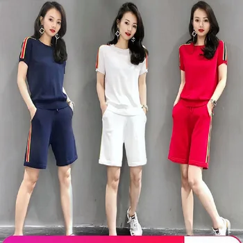 Tracksuit 2020. gadam tīras kokvilnas sporta tērps sieviešu vasaras tīrtoņa krāsu jaunu korejiešu versiju zaudēt ikdienas drēbes bikses, divas gabals, kas