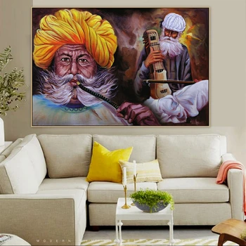 Tradicionālo Radžastāņu Mūziķis, Indijas Ciematā, Vīriešiem Smēķēšana Roku Darbs Audekla Gleznu Plakātu Drukas Sienas Art Attēlu, Sienas Dekori