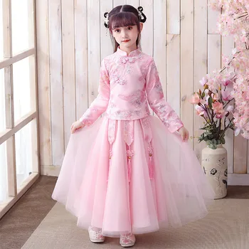 Tradicionālā Ķīniešu Apģērbi Bērnu Elegants Puķu Meiteņu kleitas, Vintage Bērniem Kleitas Meitenēm Hanfu Cheongsam Drēbes, Drēbes