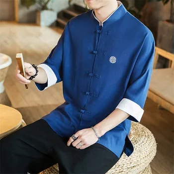Tradicionālā Ķīniešu Apģērbi Vīriešiem Topi Retro Piegarša Uzvalks, Veļa ar garām Piedurknēm Cietā Žaketes Kung Fu Ķīna Stila Hanfu Krekls Blūze